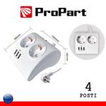 PROPART PEM8102S-W  MULTIPRESA DA TAVOLO 2 POSTI SCHUKO + 3 USB SPINA SCHUKO + INTERRUTTORE