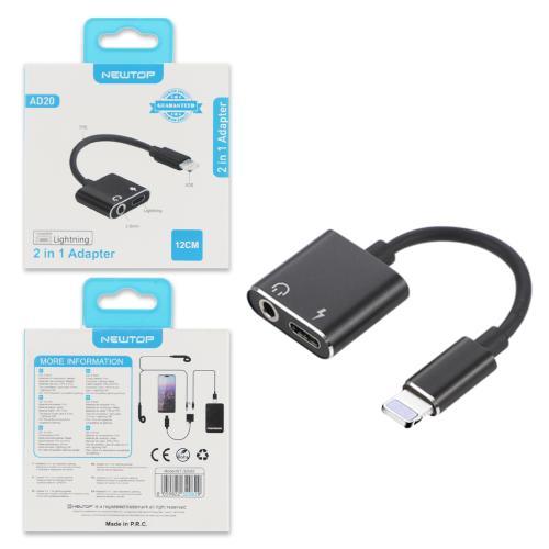NEWTOP AD20 ADATTATORE LIGHTNING + AUX SOLO AUDIO 2 IN 1 