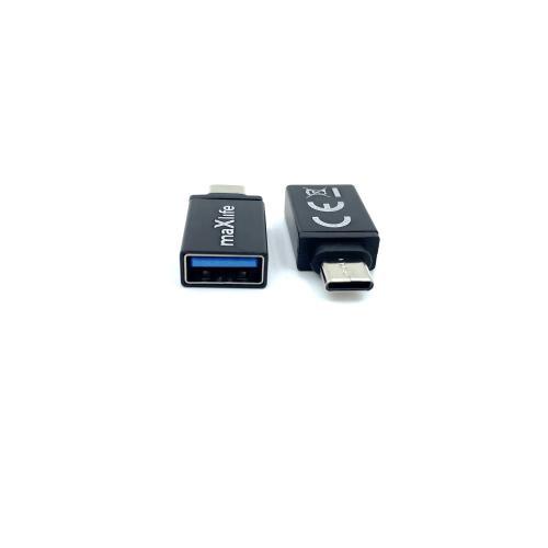 MAXLIFE ADATTATORE OTG DA USB A TYPE C 3.0 BLACK