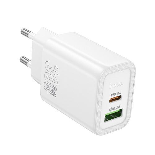 HOCO N71 CARICABATTERIA USB A + USB TYPE-C QC3 3A 30W BIANCO