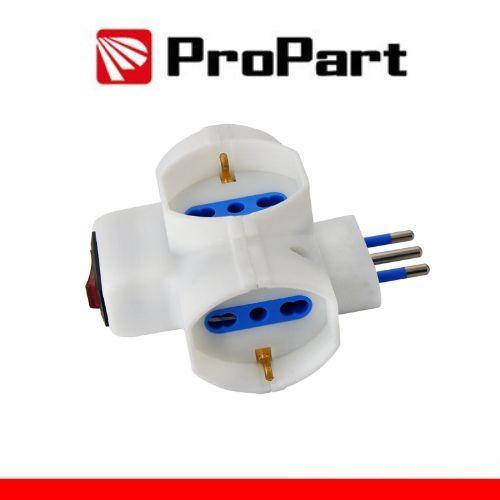 PROPART PEA1093-W ADATTATORE 3 PRESE 2P+T 10/16A BIPASSO/SCHKO CON INTERRUTTORE